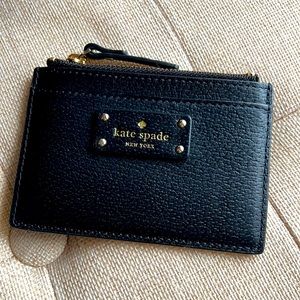 Black Logo Kate Spade Designer Credit Card, ID, Coin Zipper